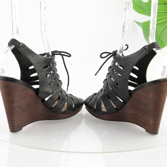 Cole Haan Womens Haven Sandals Size 8 Black Leather Gladiator Lace Up Wedge Heel - Picture 6 of 13